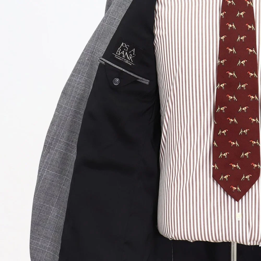 Jos. A. Bank 43R Gray Check 2-Button Sport Coat Blazer Jacket V940
